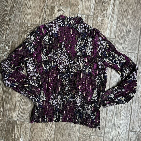 White House Sheer Top Womens Size 10 Purple Floral Gold High Neck Fairy‎ Grunge - Picture 8 of 8